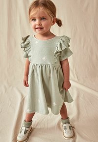 Next - SHORT SLEEVE FRILL  REGULAR FIT - Vestido informal - green Imagen en miniatura 1