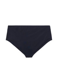 Bikini donji dio visokog struka u tamnoplavoj boji, od glatkog materijala bez vidljivih ukrasa.