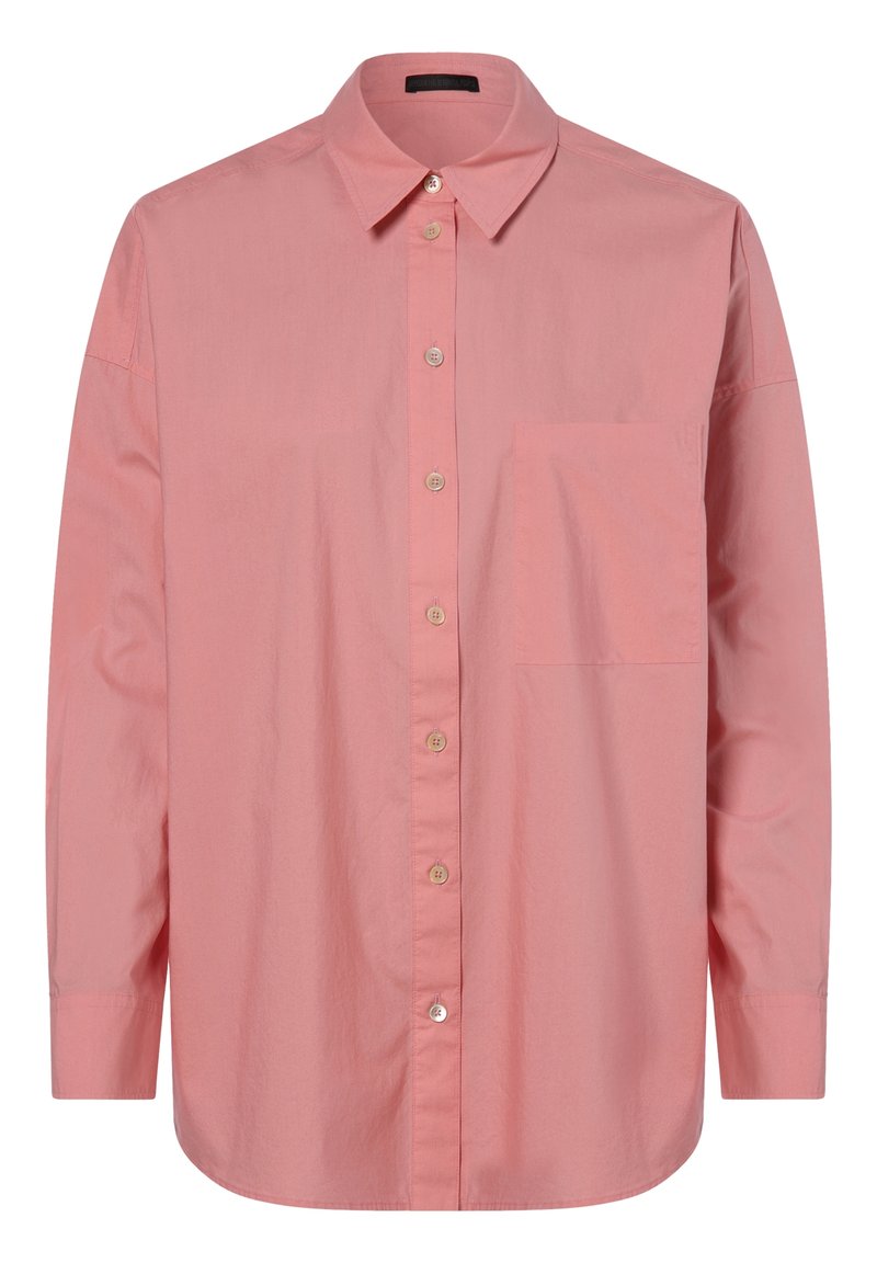 Camicia button-up rosa chiaro a maniche lunghe in tessuto di cotone. Presenta un colletto alla francese, taschino frontale e un orlo dritto con una vestibilità comoda.