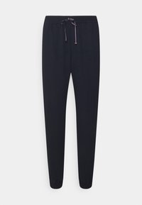 Schwarze Sweatpants mit elastischem Bund, Kordelzugdetail und elastischen Bündchen. Glatte Stoffoberfläche, elegantes Design ohne Muster.