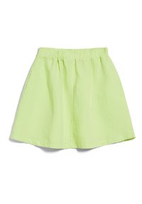 Jupe vert citron en tissu léger, dotée d'une taille élastique et d'un design évasé. Texture lisse sans motifs ni accents.