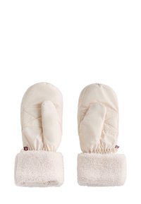 Bežice s kapicama s naboranim dizajnom i pahuljastim krem rukavima. Izrađene su od mekog materijala, s odvojenim dijelom za palac i elastičnim zapešćem.