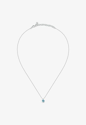 Collana in argento con pendente in pietra blu di piccole dimensioni. Presenta una forma rotonda semplice e un design elegante con chiusura a moschettone.