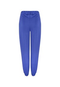 Blauwe sweatpants met elastische tailleband en boorden, gemaakt van zachte, rekbare stof, met een gladde textuur en een casual ontwerp.