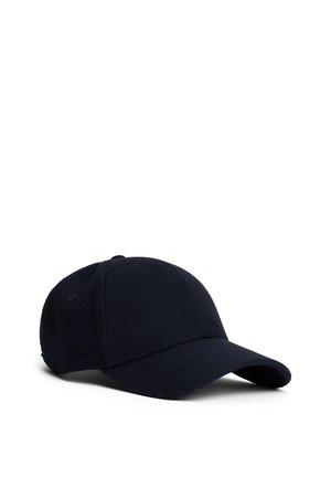 Casquette de baseball bleu marine foncé avec une visière incurvée, présentant une texture subtile en chevrons, sur fond blanc.