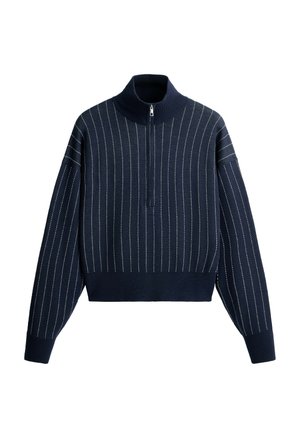 OYSHO, PINSTRIPE HALF-ZIP KNIT JUMPER - Pullover - navy blue