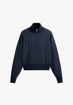 OYSHO, PINSTRIPE HALF-ZIP KNIT JUMPER - Svetrík - navy blue