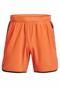 Klarröda sportshorts med elastisk midja, med svarta sidostrikar och ett mjukt, lätt tyg.