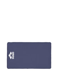 Materassino da nuoto blu navy con texture liscia, caratterizzato da un logo bianco nell'angolo in basso a sinistra e bordi arrotondati per il comfort.
