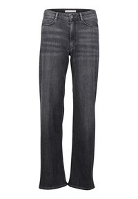 Czarne dżinsy o szerokich nogawkach. Zawierają subtelne akcenty w postaci ćwieków w pobliżu kieszeni oraz standardowe zapięcie na guzik i zamek.