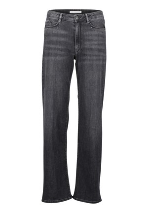 Zwarte wijde jeans van denim. Kenmerkt subtiele studaccenten nabij de zakken en een standaard knoop- en ritsluiting.