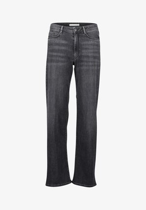 Zwarte wijde jeans van denim. Kenmerkt subtiele studaccenten nabij de zakken en een standaard knoop- en ritsluiting.