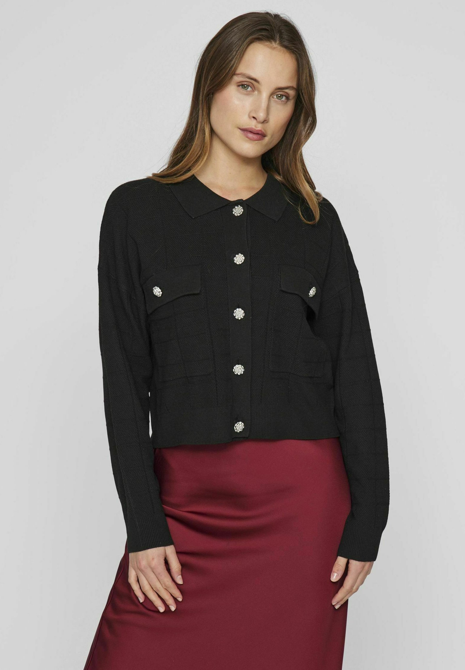 VILA VIJULISA SHORT BFS Chaqueta de punto black beauty