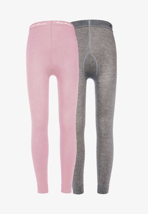Ροζ και γκρι πλεκτές κολάν, με απαλή υφή, εφαρμοστή γραμμή και ελαστική μέση, με αντιπαραθετικά ραφές στο γκρι ζευγάρι.