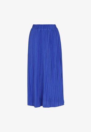 Pleated, knee-length skirt in bright blue fabric with an elastic waistband. Designed with vertical folds for a textured appearance.