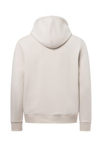 Felpa con cappuccio beige chiaro, dalla texture morbida, con maniche lunghe e polsini a coste. Presenta un design minimalista e un orlo dritto.