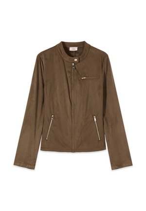 Oltre, GIUBBOTTO CON ZIP E COLLO ALLA COREANA - Chaqueta de cuero sintético - verde militare