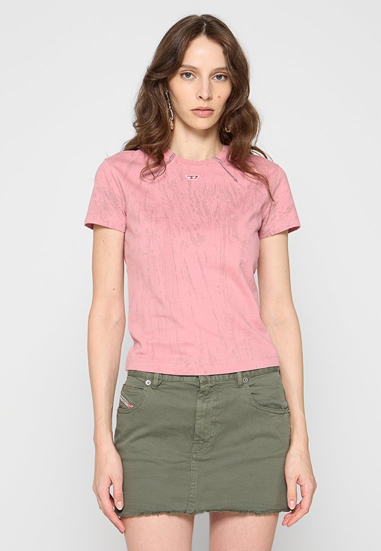 Diesel T-shirt print donkerroze