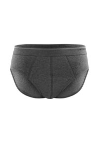 Grijze katoenen slips met een zachte elastische tailleband en gestikte details, met een gladde textuur en een comfortabele pasvorm.