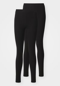 Set di leggings neri realizzato in un tessuto liscio e elasticizzato, progettato con una vita alta e una vestibilità slim, disponibile in due taglie.
