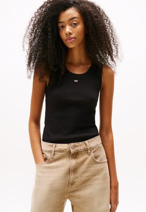 Tommy Jeans, RIBBED SLIM SCOOP NECK TANK TOP - Felső - black