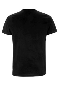Black cotton t-shirt with short sleeves, round neckline, and a smooth texture. No graphics or embellishments are visible on the back.