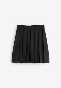 Sort plisseret nederdel med lynlås bagpå. Fremstillet af glat stof med en struktureret silhuet og uden synlige mønstre.