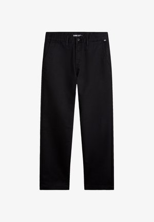 Zwarte chino's van katoen twill. Voorzien van rechte pijpen, front pockets en een knoopsluiting. Minimalistisch ontwerp zonder zichtbare patronen.