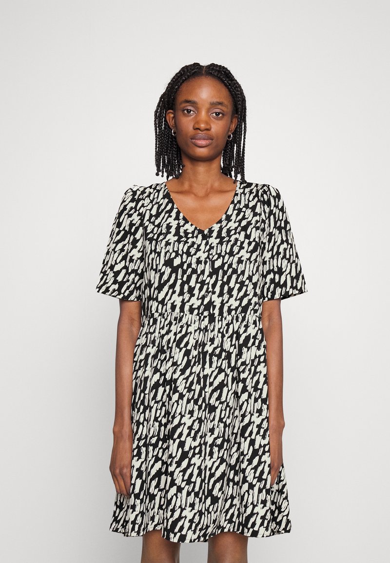 JDY JDYLULU SHORT BUTTON DRESS - Tričkové šaty - black/graphic white