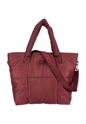Grande borsa a spalla color granata con due manici e tracolla regolabile, realizzata in tessuto trapuntato con una piccola toppa con logo sul davanti.