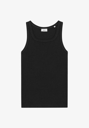 Zwarte mouwloze tanktop gemaakt van zachte stof. Beschikt over een ronde halslijn en schone randen, met een eenvoudig ontwerp en zonder zichtbare logo's.