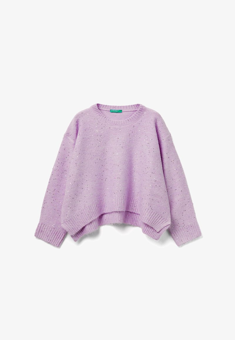 Lilafarbener Pullover mit entspannter Passform, geripptem Saum und Bündchen sowie einem strukturierten Design mit dezenten Funkeln.