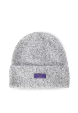 Trussardi, BERRETTO IN MAGLIA BOUCLÉ CON PATCH LOGO (ITALIAN SIZE) - Gorro - grigio