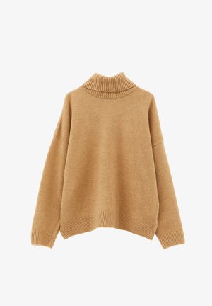 Suéter demasiado grande con un cuello alto acanalado, hombros caídos y dobladillo acanalado. Hecho de un material de punto suave y texturizado.