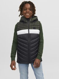 Jack & Jones Junior JJEHERO BODYWARMER HOOD  - Väst - rosin/black/white blocking