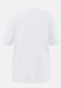 T-shirt bianca in cotone; maniche corte; collo rotondo; vestibilità comoda; texture liscia; senza grafiche né decorazioni.
