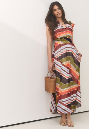 Next, REGULAR FIT - PLEATED MESH V-NECK OCCASION MIDI DRESS - Maxikjoler - multi stripe print