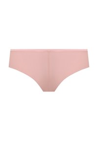 Różowe majtki bikini z bawełny o gładkiej strukturze, klasycznym kroju i elastycznym pasku. Brak widocznych wzorów lub ozdób.