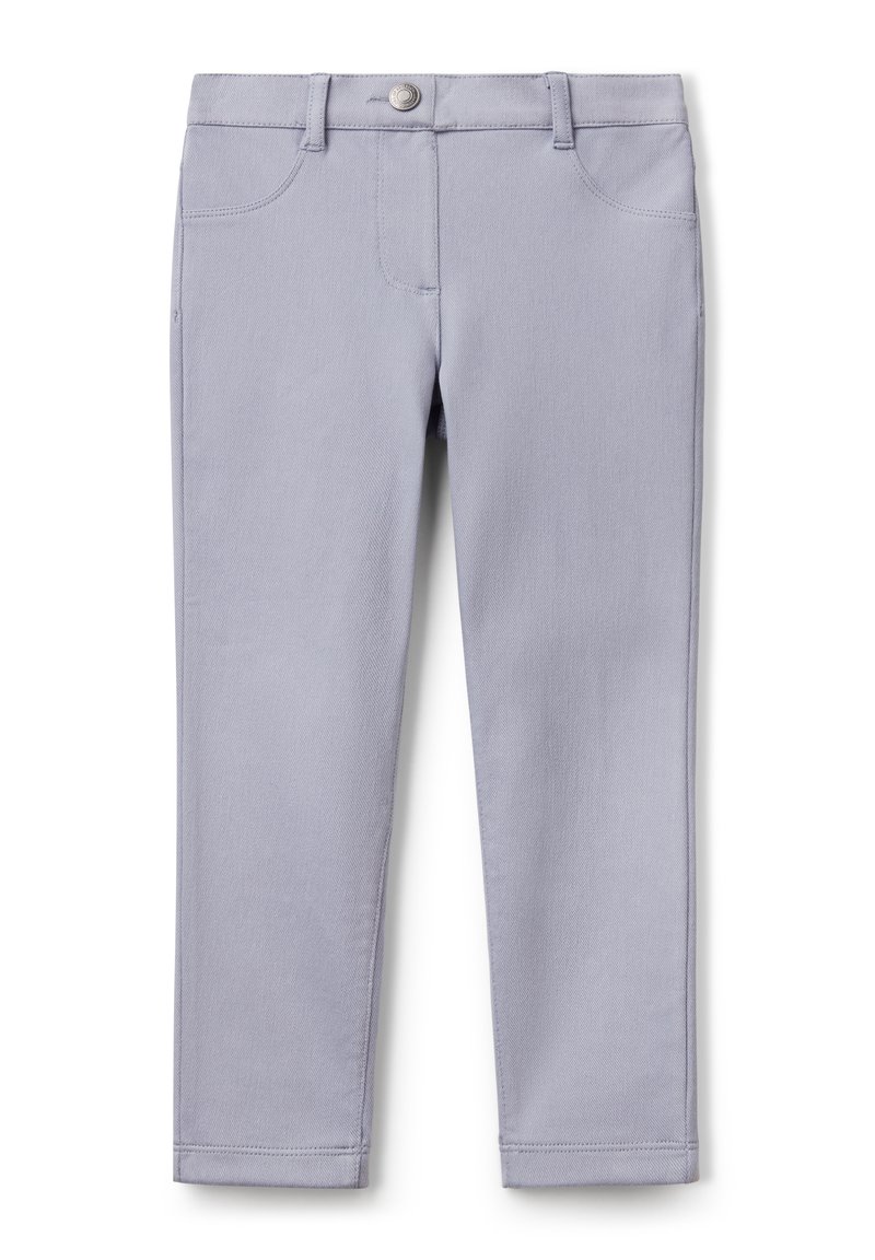 Lichtgrijze jeans van een katoenmix, met een klassiek vijf-pocket ontwerp, riemlussen en een knoopsluiting bij de taille.