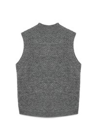 Graham gestrickter ärmelloser Pullover mit einem strukturierten Muster und einem hohen Kragen. Weicher Stoff mit einem feinen, offenen Webdesign.