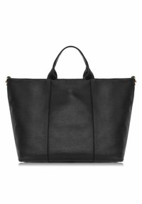 Czarna skórzana torba na ramię o teksturowej powierzchni, z dwoma krótkimi uchwytami i pojemnym designem, idealna do noszenia przedmiotów.