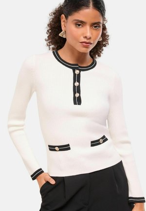 REGULAR FIT - TIPPED MOCK BUTTON PLACKET LONG SLEEVE - Striktrøje - white