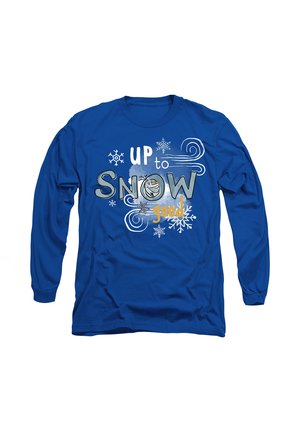 Long-sleeve T-shirt in bright blue, featuring a graphic with "UP to SNOW good" and snowflake designs. Soft cotton fabric with relaxed fit.