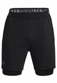 Shorts de sport noirs avec une taille élastique arborant le logo 'Under Armour', fabriqués en matériau léger, avec une couche intérieure ajustée.