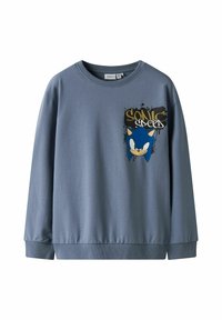 Plava dukserica od mekog materijala, s grafikom plavog karaktera i natpisom "SONIC SPEED" u dizajnu prskanja na prednjoj strani.