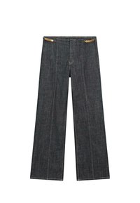 HIGH-WAIST WIDE - Wide leg - mottled dark blue