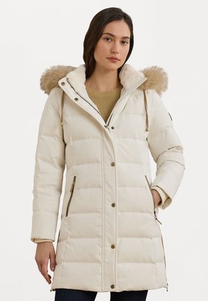 FAUX-FUR-TRIM HOODED DOWN COAT - Páperový kabát - cream