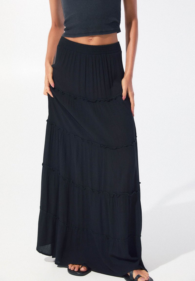 PULL&BEAR - MIDI - Jupe longue - black, Agrandir