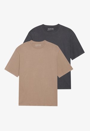UNISEX 2 PACK BASIC BOXY T SHIRT - Basic T-shirt - desert taupe/forged iron