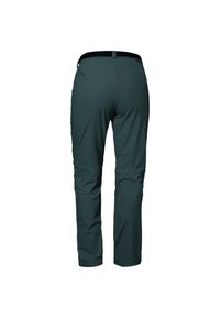 Pantalones de outdoor ajustados en verde, con una textura suave, cinturilla elástica y un logo en la parte trasera. Diseñados para la comodidad y la movilidad.